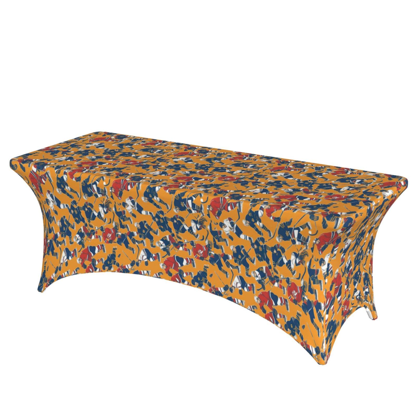 AYYQWE Hockey Print Elastic Rectangular Tablecloth For Banquet Outdoor Picnics Office Table Cover
