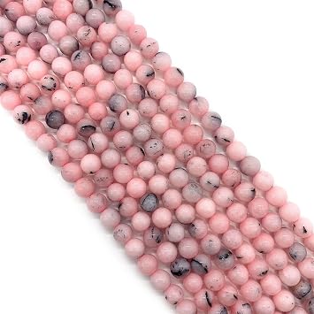 Natural Stone Round Beads Black Hair Crystal Loose Beads 6mm-10mm Powder Aobao Beaded DIY Necklace Bracelet Jewelry Accessories 1pc semi-Finished Beads Color Powder Orbo, Size 8mm