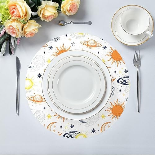 Miniatura 5 de Retro Sun and Moon Orange and White Rounds placemats Farmhouse Spring Decor 15x15 in individuales para mesa de comedor