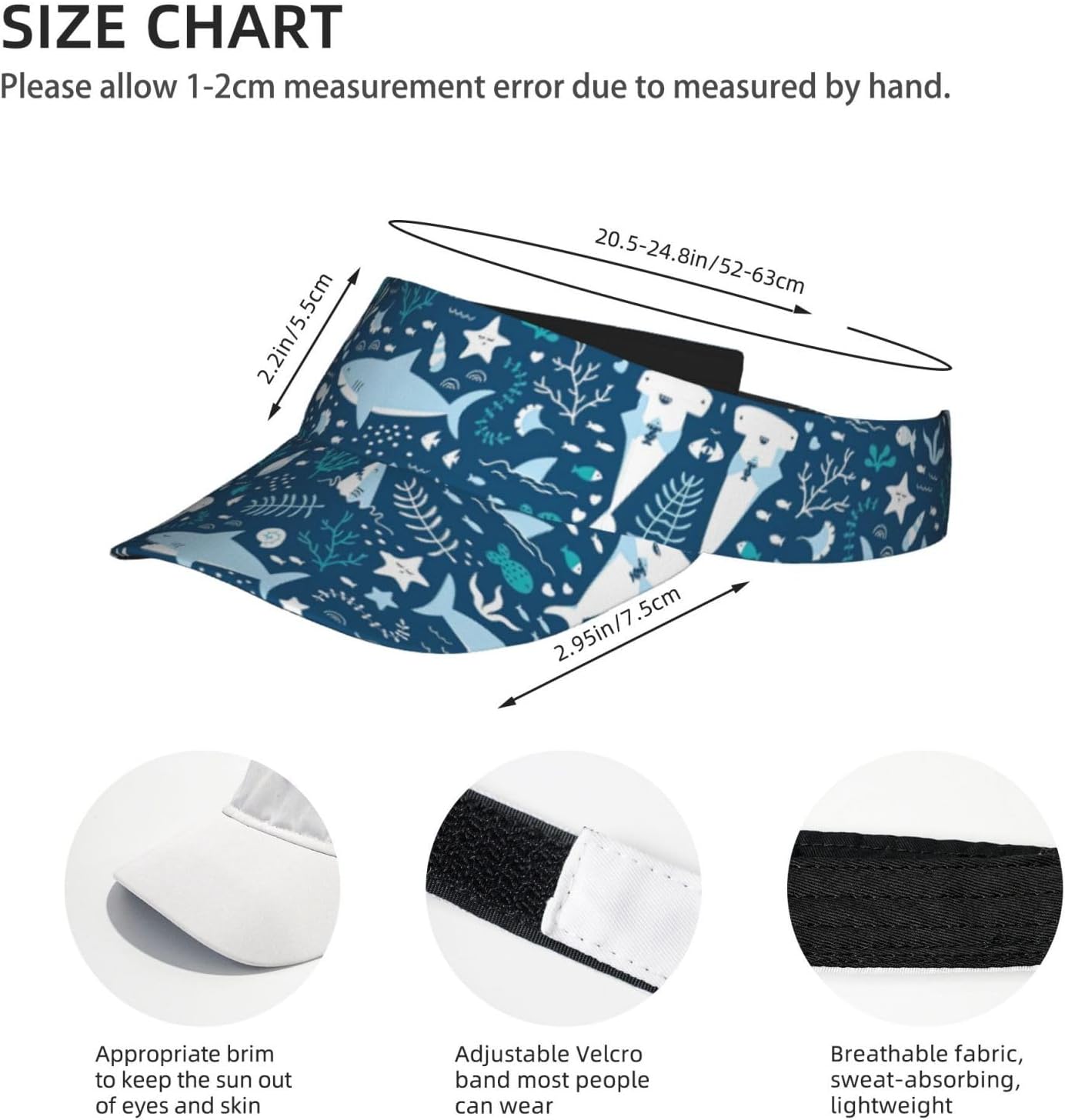 Cute Blue Fish Print Sports Sun Visor Hats,Adjustable Sun Caps for Men Women Adults Lightweight