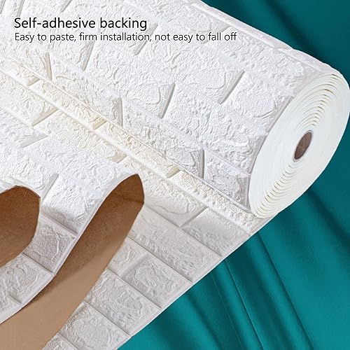 Miniatura 4 de Paneles de pared 3D para despegar y pegar, papel tapiz de ladrillo de espuma de piedra sintética para dormitorio, gabinetes de oficina (color azul,