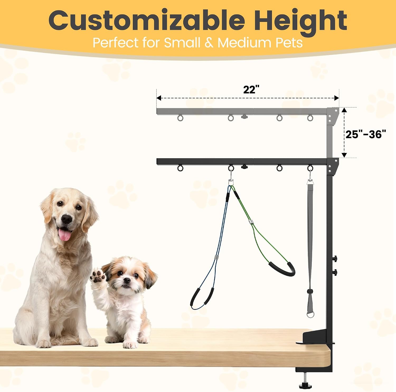 Portable Dog Grooming Arm for Grooming Table, Adjustable 25"-36", Hanging Harness for Nail Trimming with Hammock Kit for Small to Medium Dogs at Home or Salon