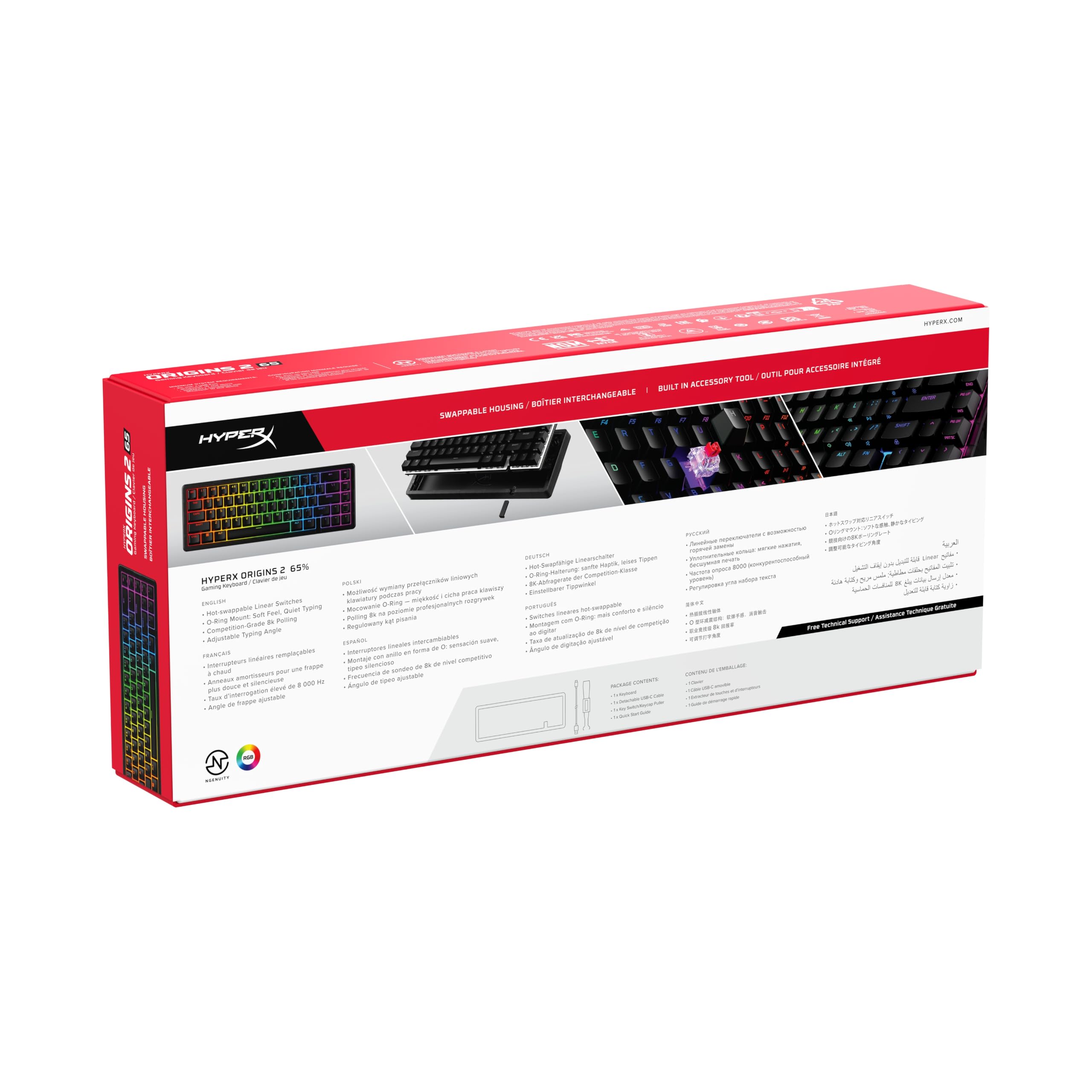 HyperX Origins 2 65, Clavier Gaming mécanique AZERTY FR, switches échangeables à Chaud, boîtier Personnalisable, Format Compact, Polling Rate 8000 Hz, RGB Personnalisable, PC/PS5/Xbox, Noir