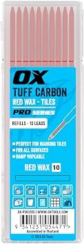 OX Pro Tuff Carbon Pencil Leads Red - 10 Pack Refills | Replacement leads for OX Pro Tuff Carbon Marking Pencil, red, marks timber, metal, PVC, brick, tiles