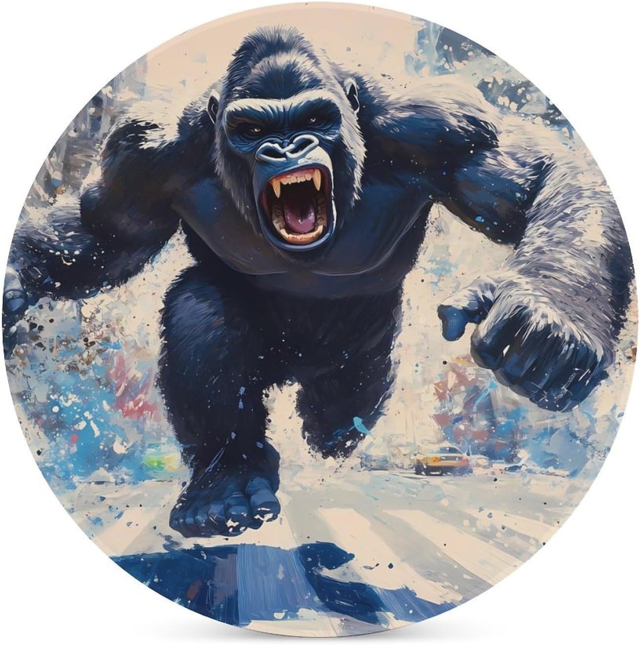Angry Fighting Gorillas Round Ceramic Coasters Print Drinks Absorbent with Cork Base for Home Decor Gifts 4 Inch