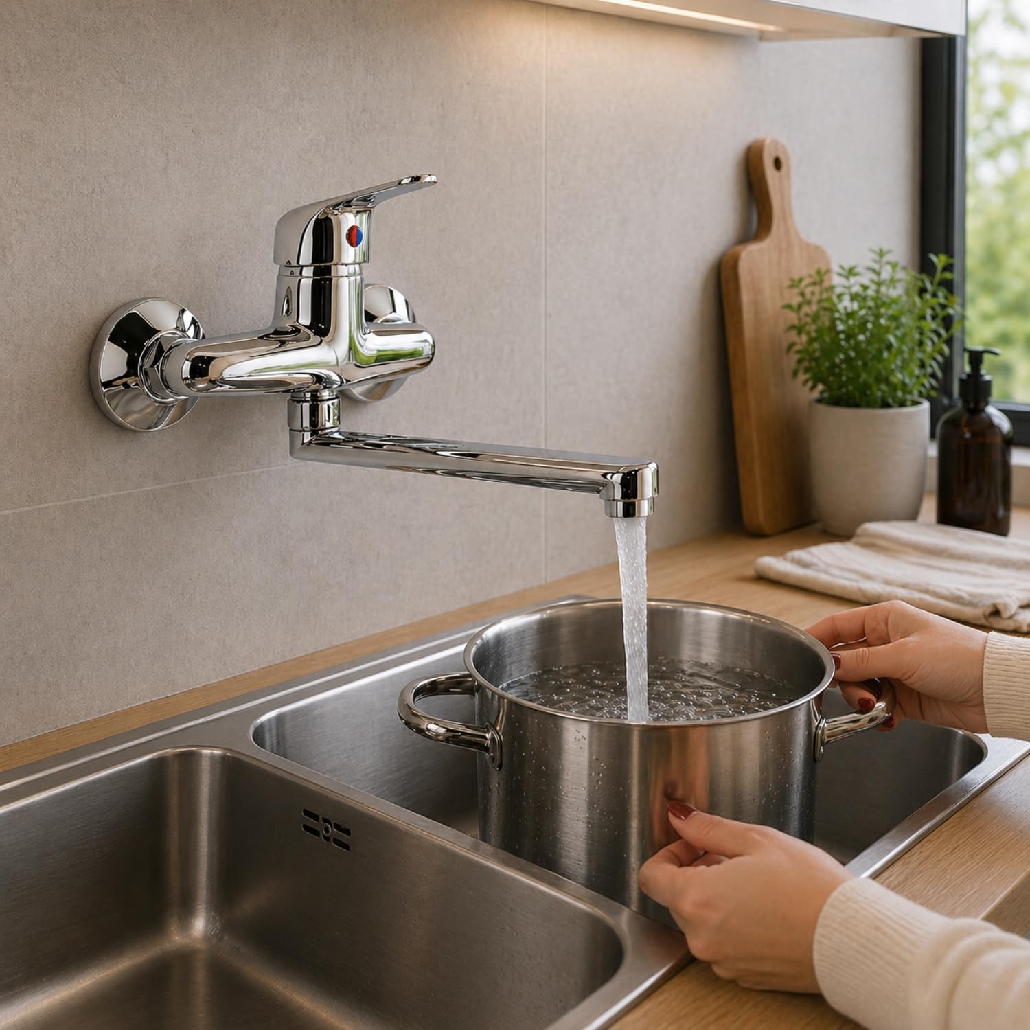 EM Miscelatore Rubinetto a Muro Monocomando Acqua Calda Fredda Cromo Lucido Lavandino Cucina Lavatoio
