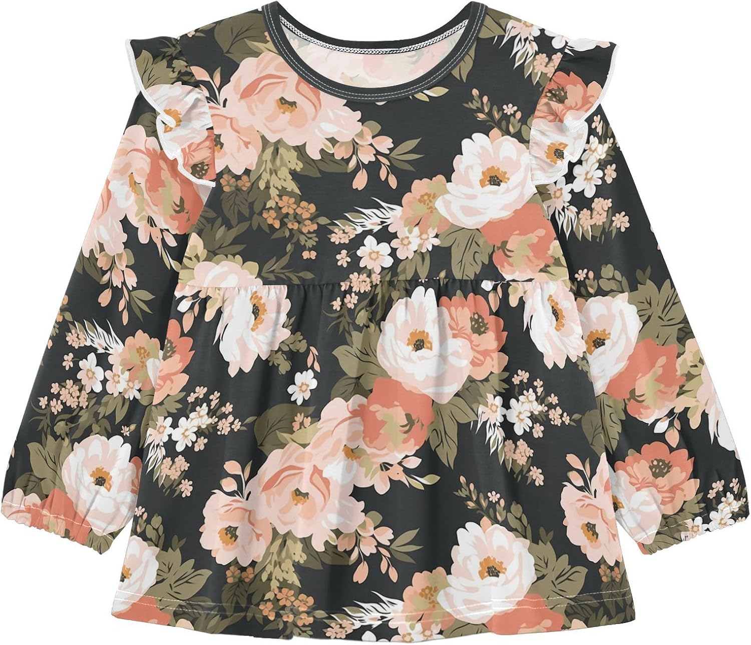 visesunny Toddler Clothes for Girls Realistic Style Vintage Flower Long Sleeve Fall Shirts Cotton Top with Ruffle Collar