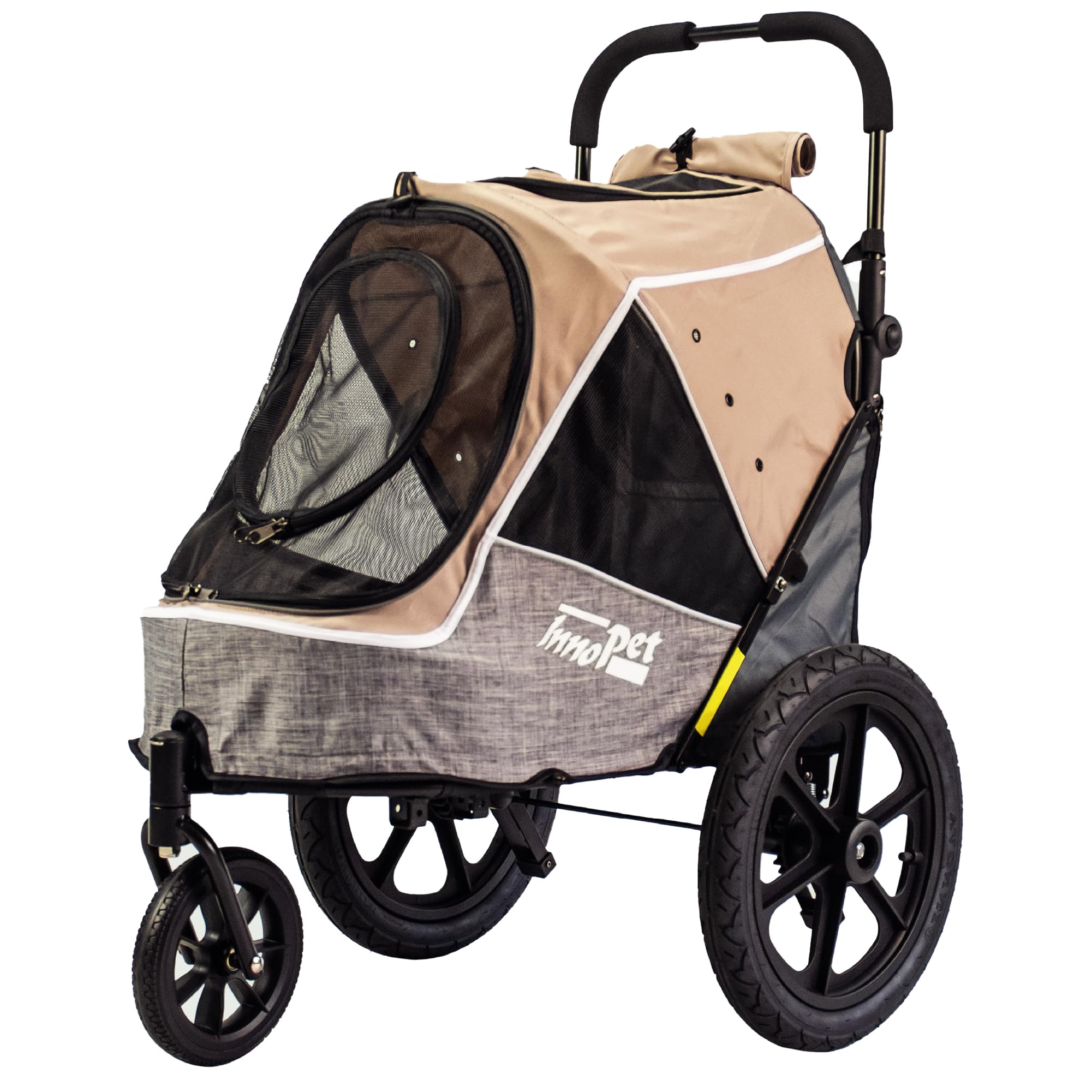 Poussette et remorque pour chien 2 en 1 Innopet Sporty Evolution Latte - Beige/Gris, capacité de 30 kg avec housse de pluie - Poussette pour chat et buggy pour animaux de compagnie