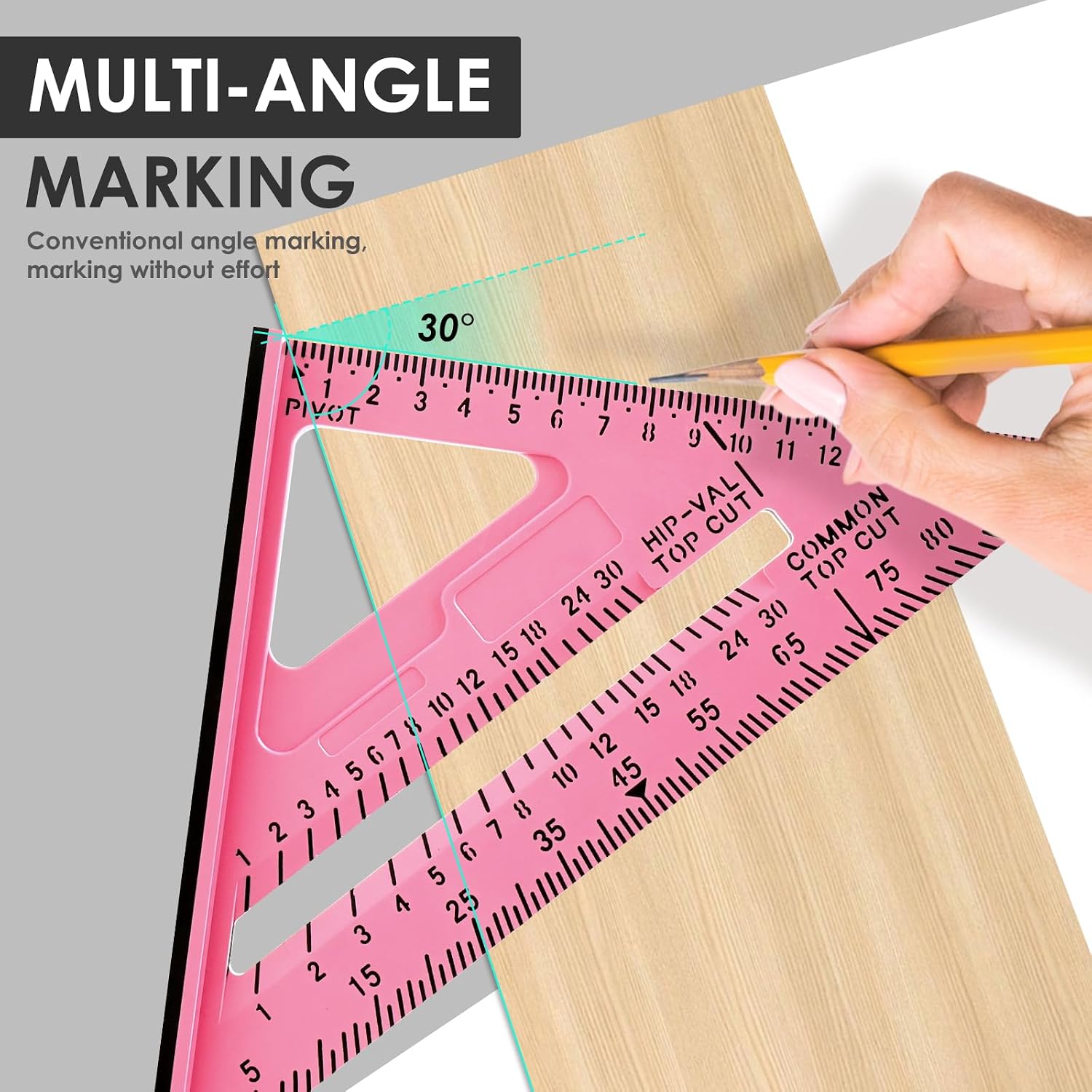 7 Inch Woodworking Triangle Ruler, Metric and Imperial Plastic Carpenter Square, Precision Right Angle Measuring Ruler, Clear Scale Square Protractor for Woodworking and Carpentry (Pink)
