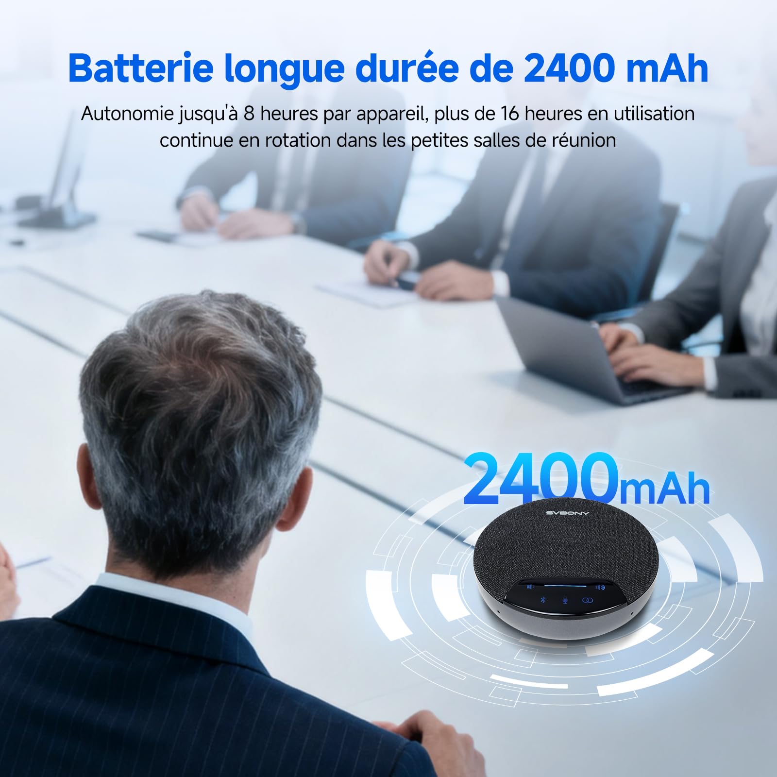 SVBONY O1 Micro de Conférence(2 Pack) pour 10-20 Personnes | Réduction Bruit 3A+IA 8 Micros, 10m, Capture 360°, Liaison Stabilisée UHF, avec Type-C&Dongle pour Grande salle de conférence