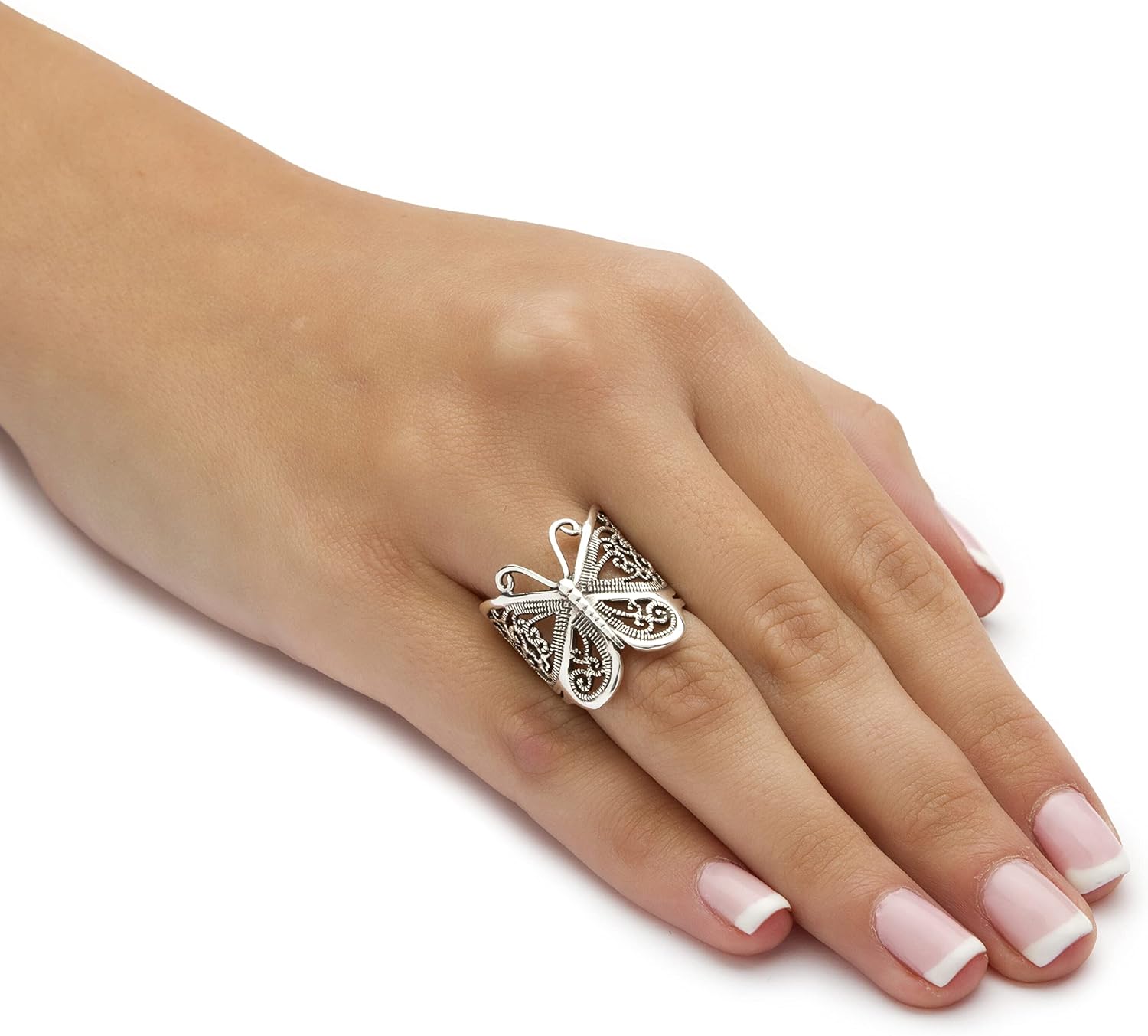 PalmBeach Sterling Silver Filigree Butterfly Wrap Ring Sizes 5-10