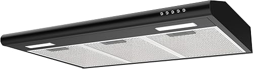 CIARRA AWB75918B Campana extractora negra de 30 pulgadas para debajo del gabinete con diseño antihuellas, campana extractora delgada con control de
