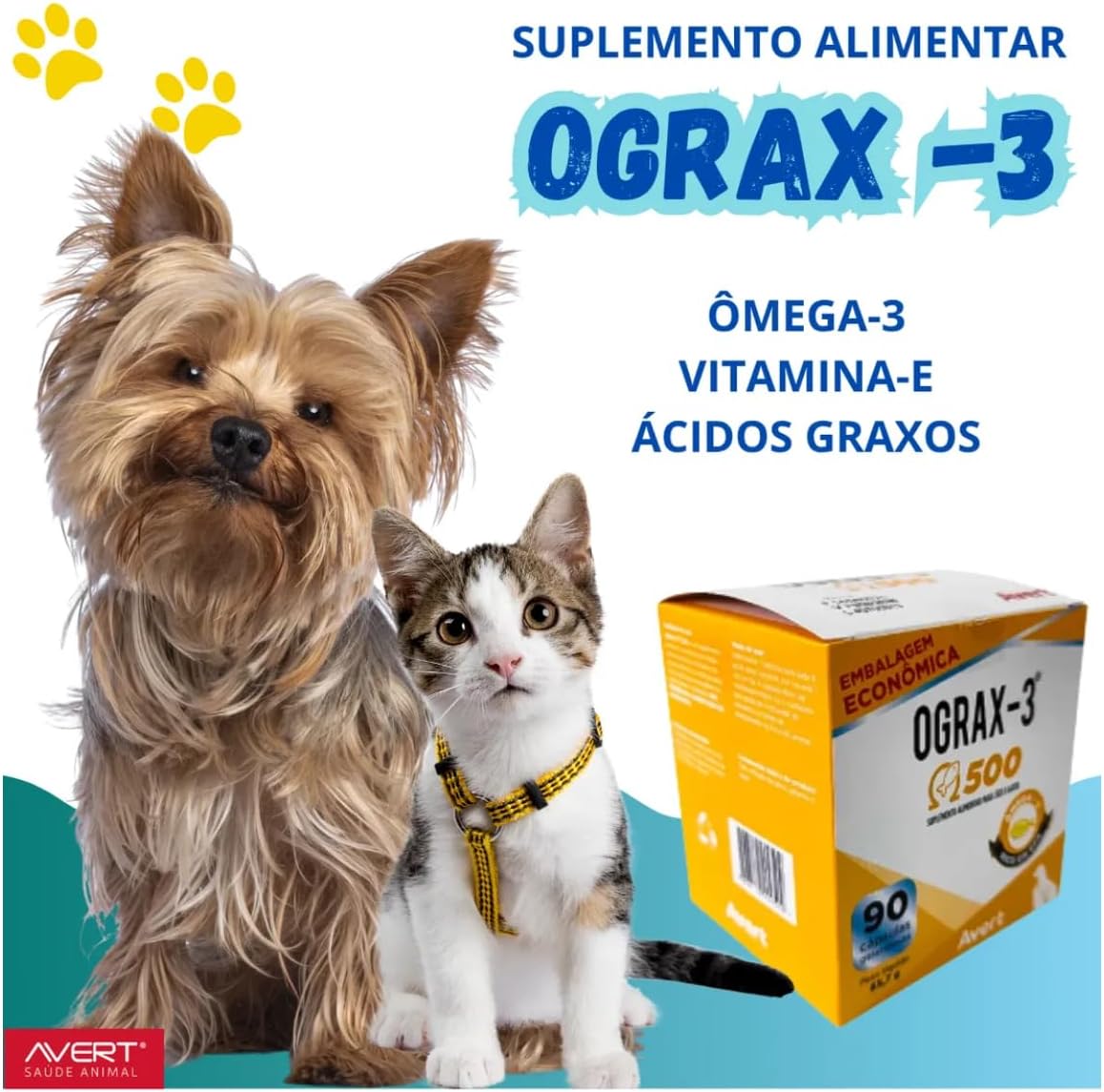 Ograx-3 500 Suplemento Para Cães e Gatos 90 Cápsulas 65,7g