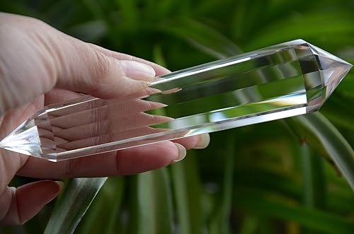 Real tibetano Himalaya alta altitud 99% transparente 13 caras cristal punto cuarzo vogel varita 5,82 pulgadas espiritual Reiki curación