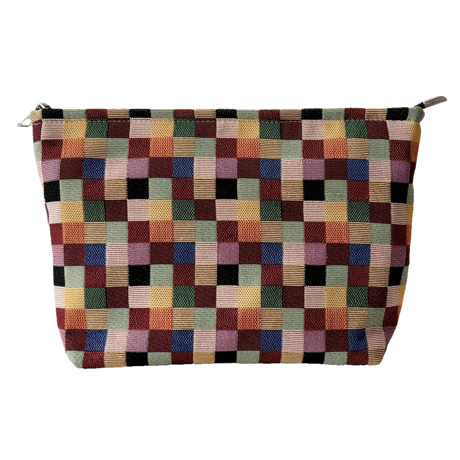 Stylish Checkered Makeup Bag for Woemn, Travel Cosmetic Car Organizer, Tartan Cosmetic Bag, Colorful Squares Zipper Canvas Pouch, Plaid Makeup Pouch