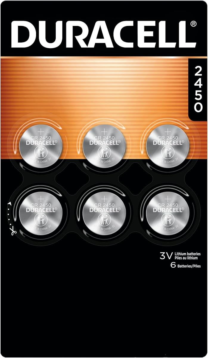 Duracell CR2450 Lithium Battery, 6 Count (Pack of 1), Coin Battery for Key Fob, Car Remote, Watch, and Other Devices, CR2450 Lithium 3 Volt (3V) Cell