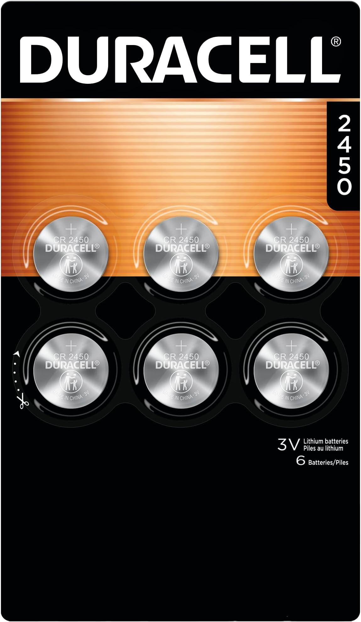 CR2450 Lithium Battery, 6 Count (Pack of 1), Coin Battery for Key Fob, Car Remote, Watch, and Other Devices, CR2450 Lithium 3 Volt (3V) Cell