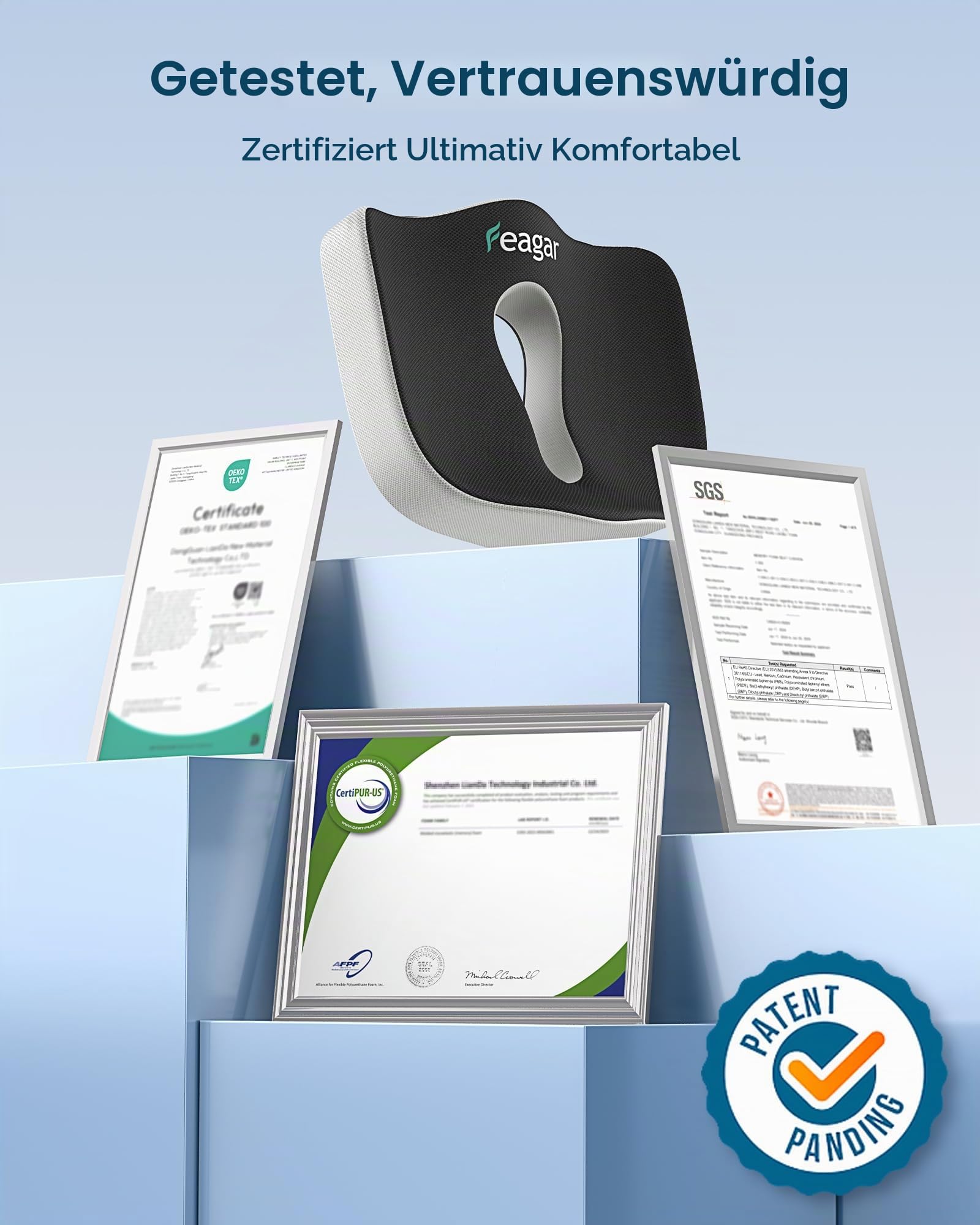 Feagar Sitzkissen In Extra Größe Aus Memory Foam Für Bürostuhl & Auto 1er | Orthopädisches Steißbeinkissen Für Lange Sitzzeiten, Atmungsaktiver Netzbezug, Schwarz, Druckentlastung Für Home Office