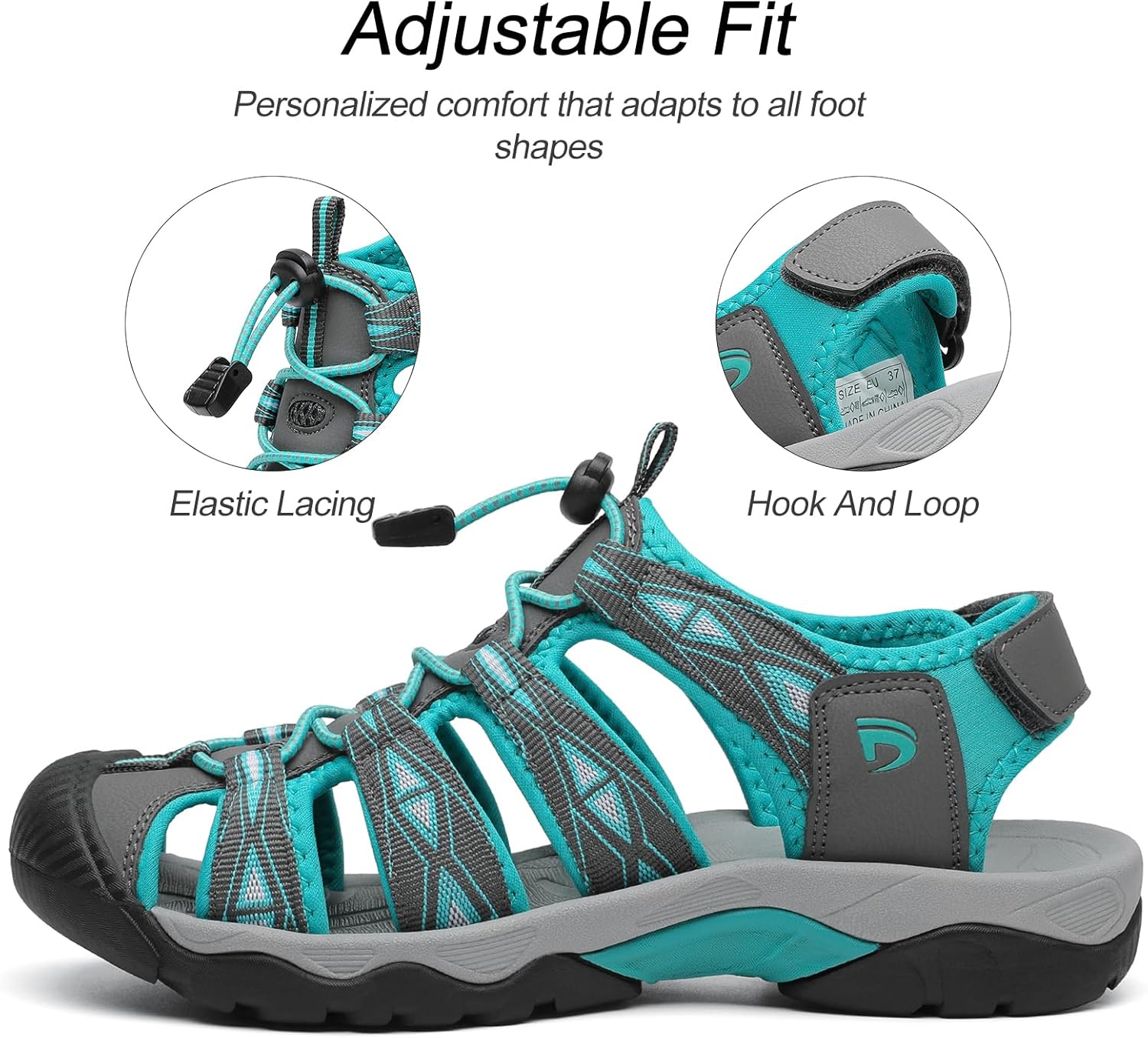 Women's Closed Toe Sport Hiking Sandals Athletic Walking Lightweight Water Shoes Summer Outdoor Beach Sandal