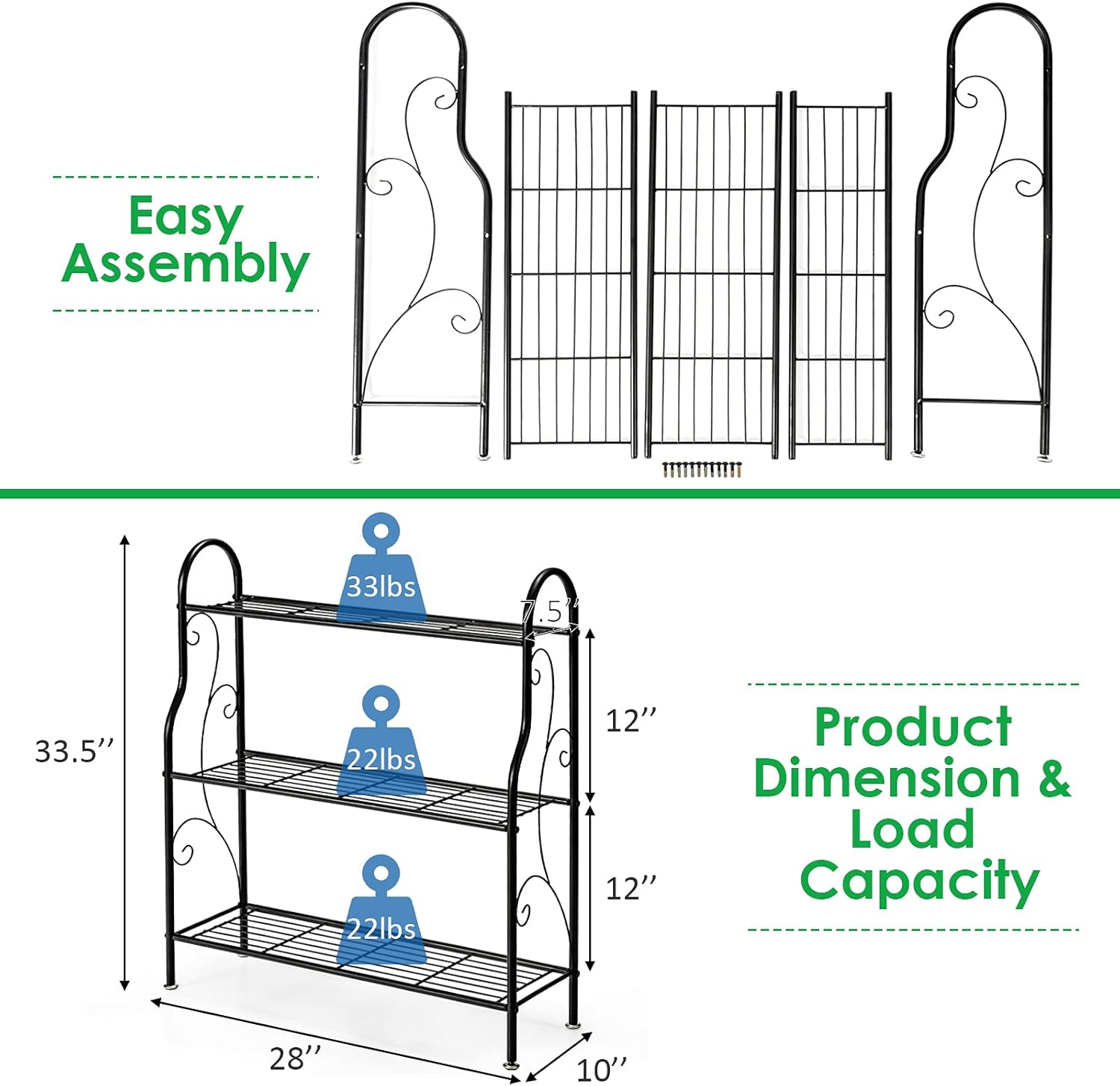 S AFSTAR 3 Tier Metal Plant Stand, Plant Display Rack Shelf Stand w/Adjustable Feet and Built-in Handles, Home Storage Organizer Shelf, Flower Pot Holder for Home Balcony Yard, Indoor Outdoor