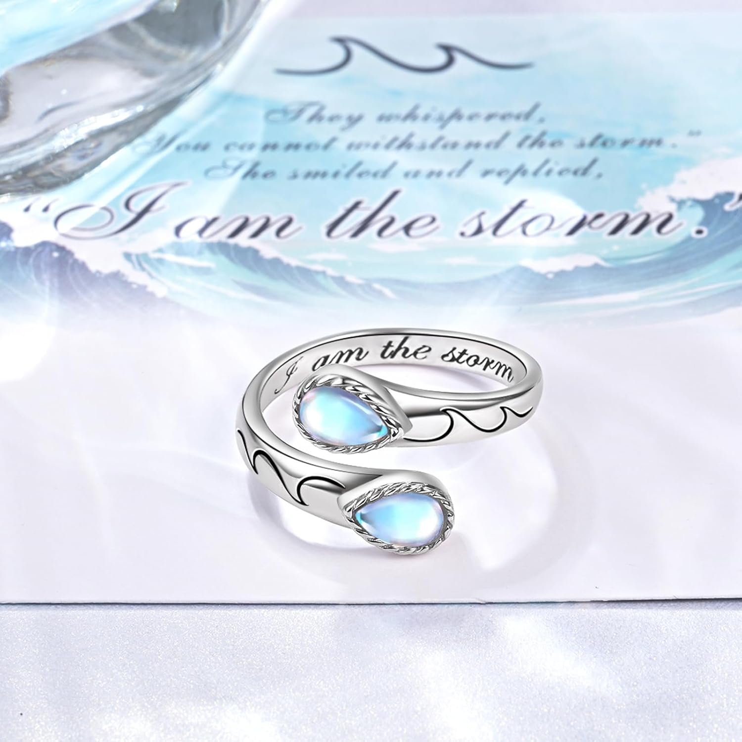 I Am The Storm Ring Sterling Silver Moonstone Ring Adjustable Open Ring Inspirational Jewelry Gift for Women - Image 4