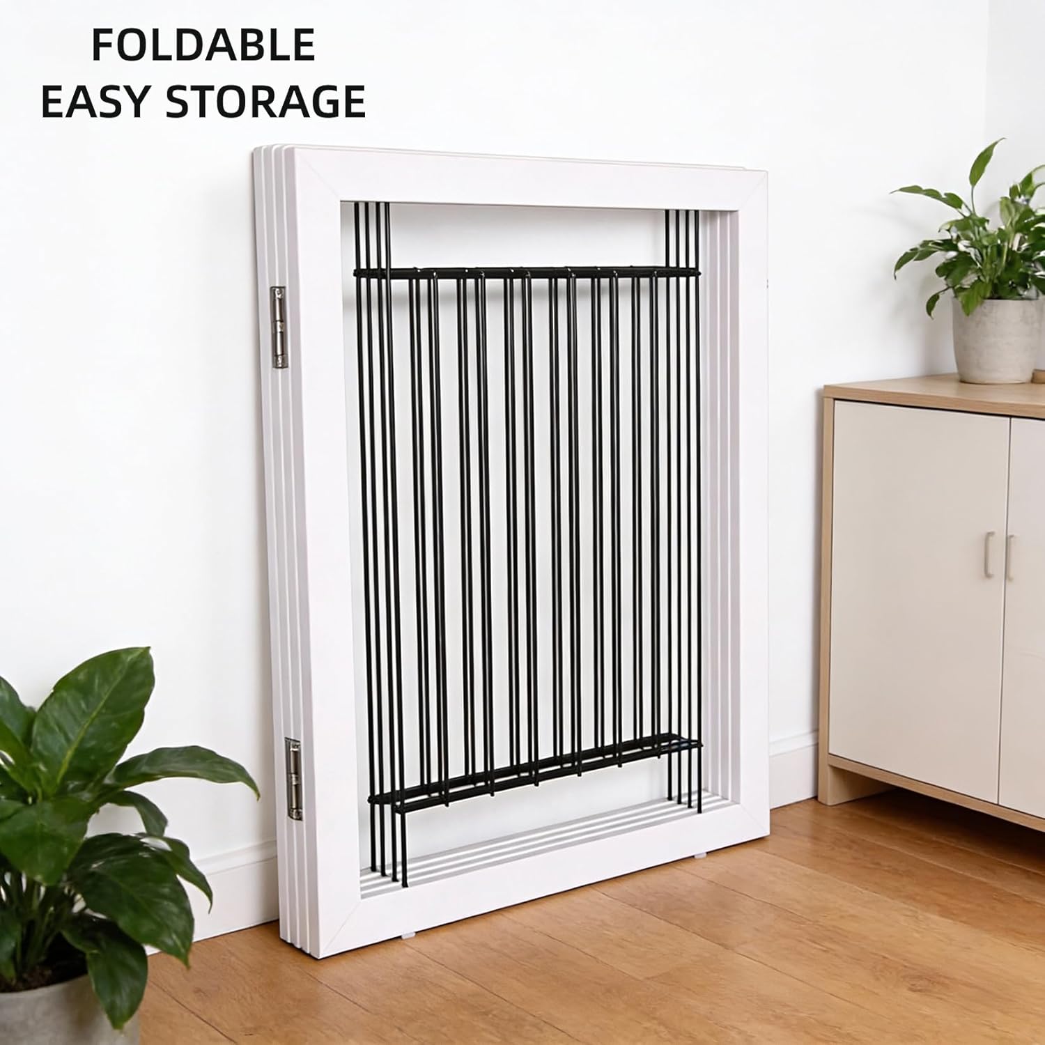 ZJSF Freestanding Dog Gate Indoor, Foldable Dog Fence for Doorways,Hallways or Stairs, Sturdy Wood Extra Wide Pet Gate with Support Feet,White,24 "Height-3 Panels