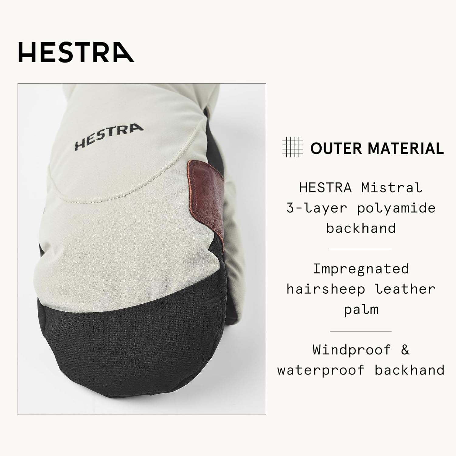 Hestra Unisex CZone Mellow Mitt, Waterproof & Windproof Insulated Leather Mitten, Alpine Skiing & Snowboarding, Men & Women - Image 3
