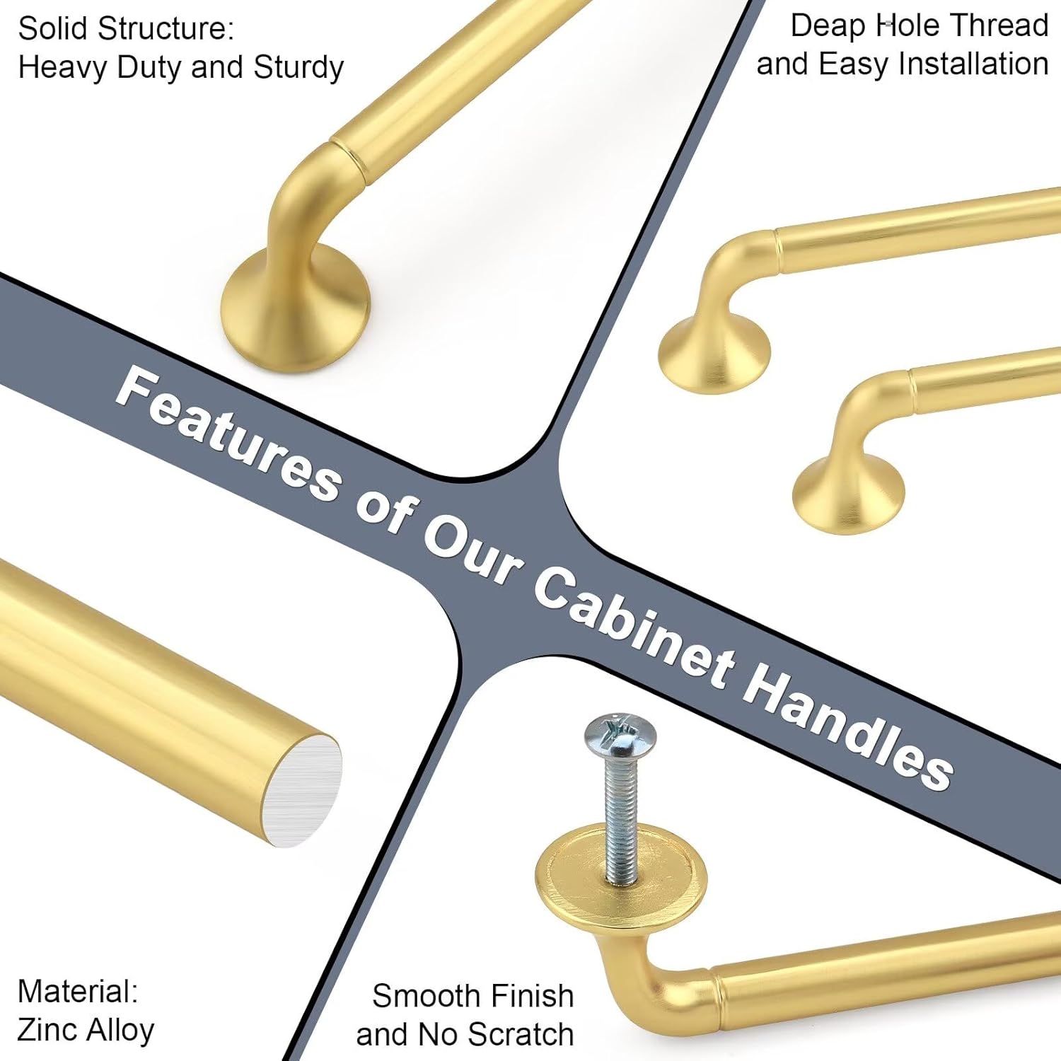 knobelite 10 Pack Hole Centers 5"/128mm Gold Kitchen Cabinet Handles Solid Zinc Alloy Brass Cabinet Pulls Arch & Bow Handle for Home Furniture Closet Wardrobe and Drawers Total Length 6inch(150mm)