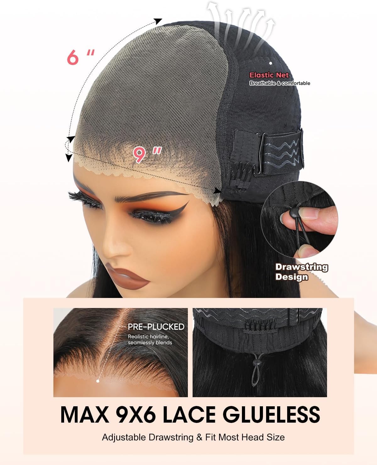 Pull Go Burmese Curly Glueless Wigs Human Hair Pre Plucked Pre Cut 210 Density 9x6 HD Lace Frontal Drawstring Wig Human Hair with Spiral Curly Ends Wear Go Lace Closure Wigs for Black Women 18 Inch