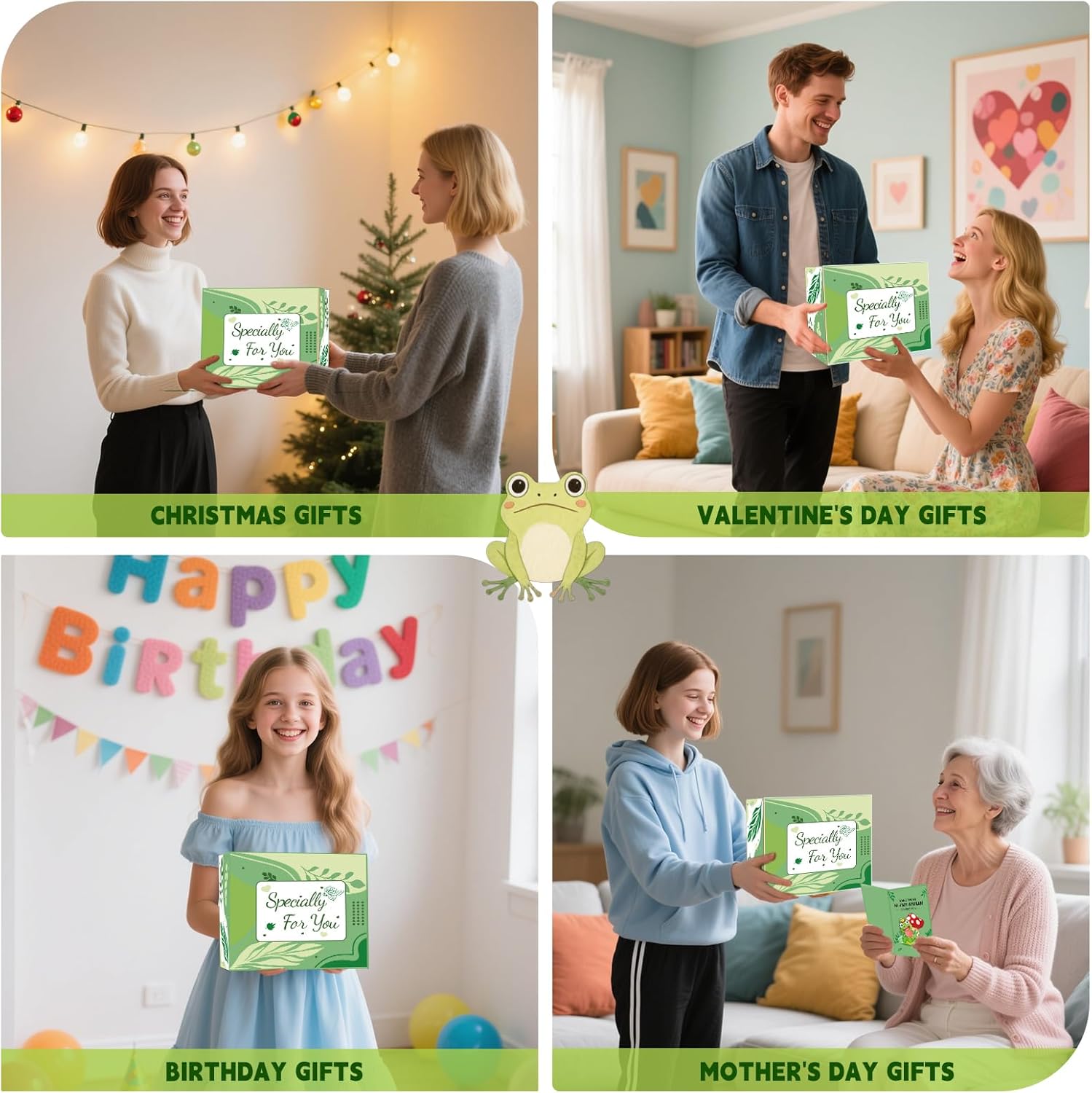 Frog Gifts for Women Cute Frog Lovers Stuff Gifts Include 16oz Glass Cup Tote Bag Maekup Bag 5 Hair Ties Earrings Socks Stickers & Card for Birthday Christmas (Classic) - Image 7