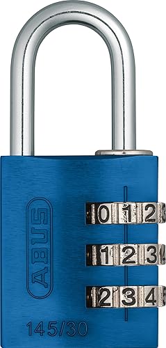 ABUS Candado de combinación reiniciable de aluminio 14530 C, 3 diales, azul