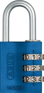 ABUS 145/30 C Aluminum Resettable Combination Padlock, 3 Dial, Blue
