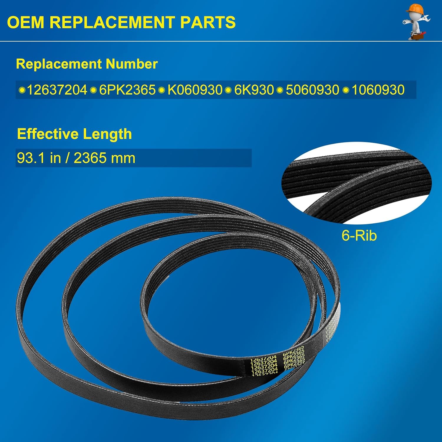 Serpentine Belt Compatible with Chevy Silverado/Suburban/Tahoe, GMC Sierra/Yukon/Savana, Cadillac Escalade – Fits 4.8L 5.3L 6.0L V8, EPDM Drive Belt Replaces 12637204 6PK2365