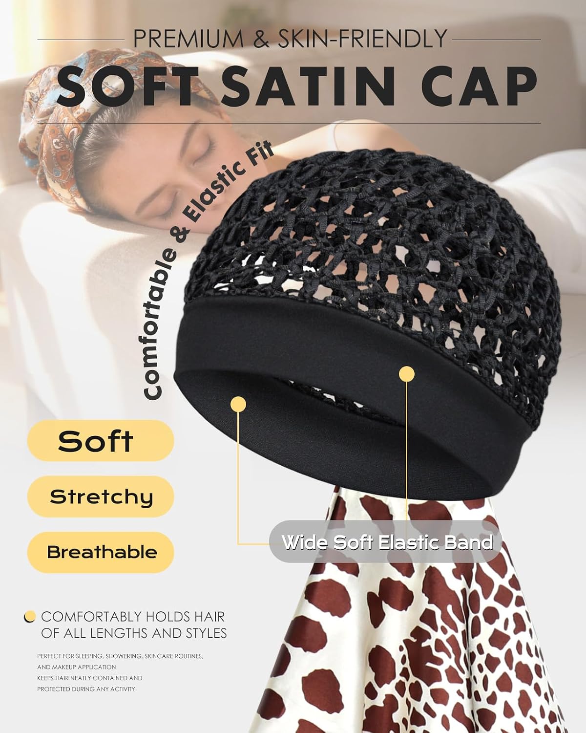 Wrap Cap Hair Net and Scarf for Silk Press, 2 in 1 Satin Satin Scarf with Headband Hair Net image 2