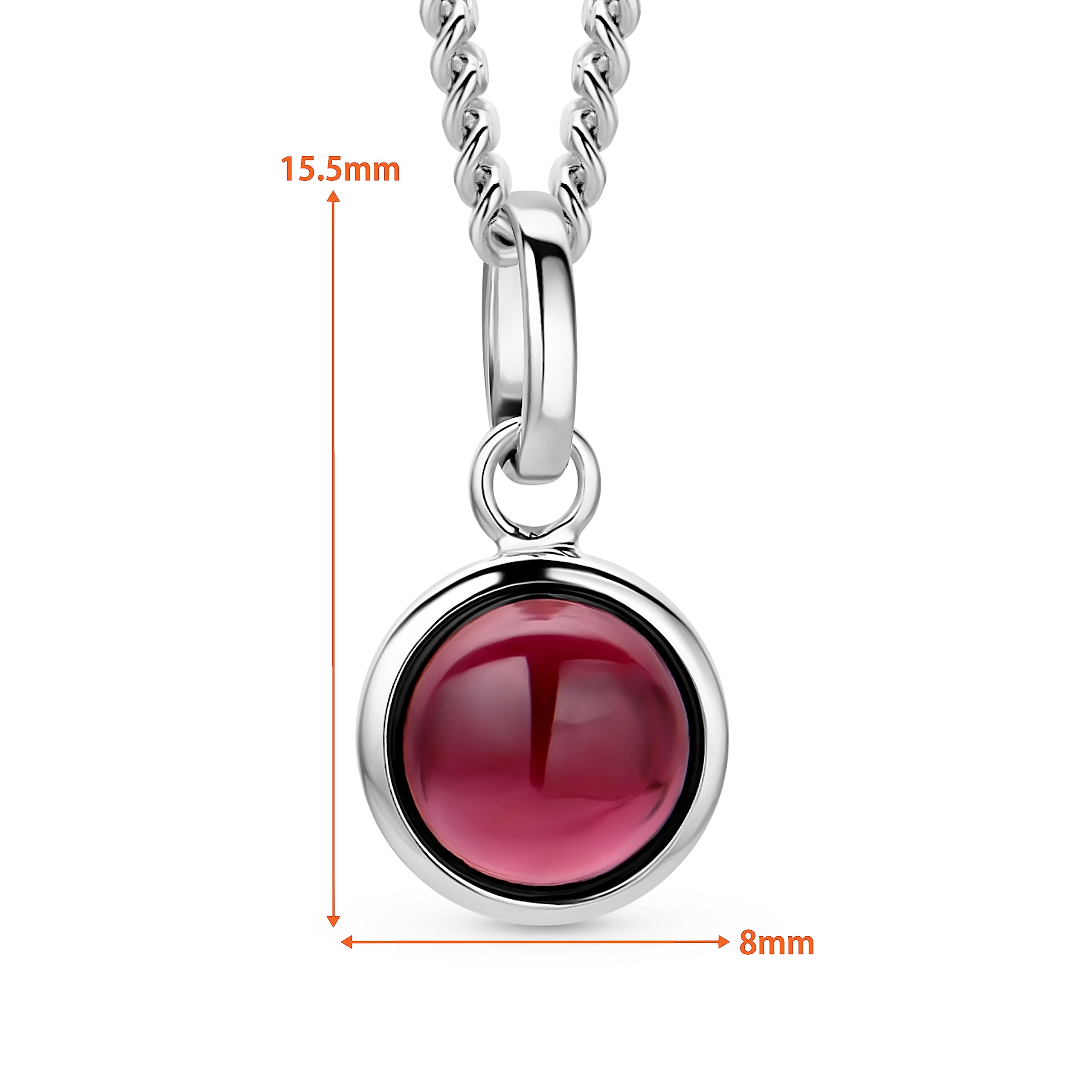 OROVI Collana Donna Argento 925 Collana con Ciondolo con Rodolite Naturale rosso rotondi 46 cm, gioiello anallergico confezionato in un elegante astuccio portagioie