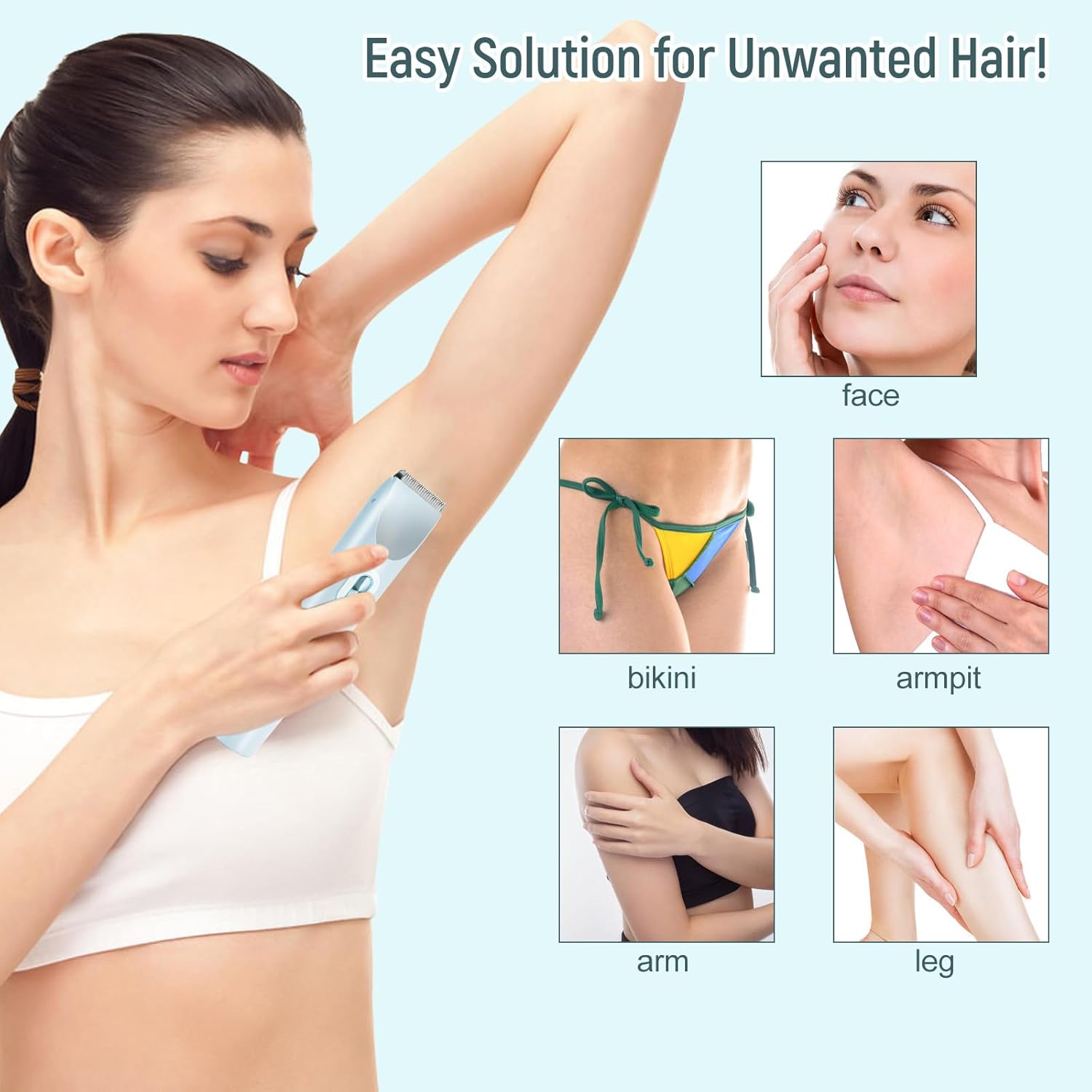 Bikini Trimmer for Women, Electric Razor & Shaver with Dual Ceramic Blades, Painless Hair Removal for Face, Body & Intimate Areas, 2 in 1 Wet & Dry Waterproof Travel Grooming Kit(Light Blue)