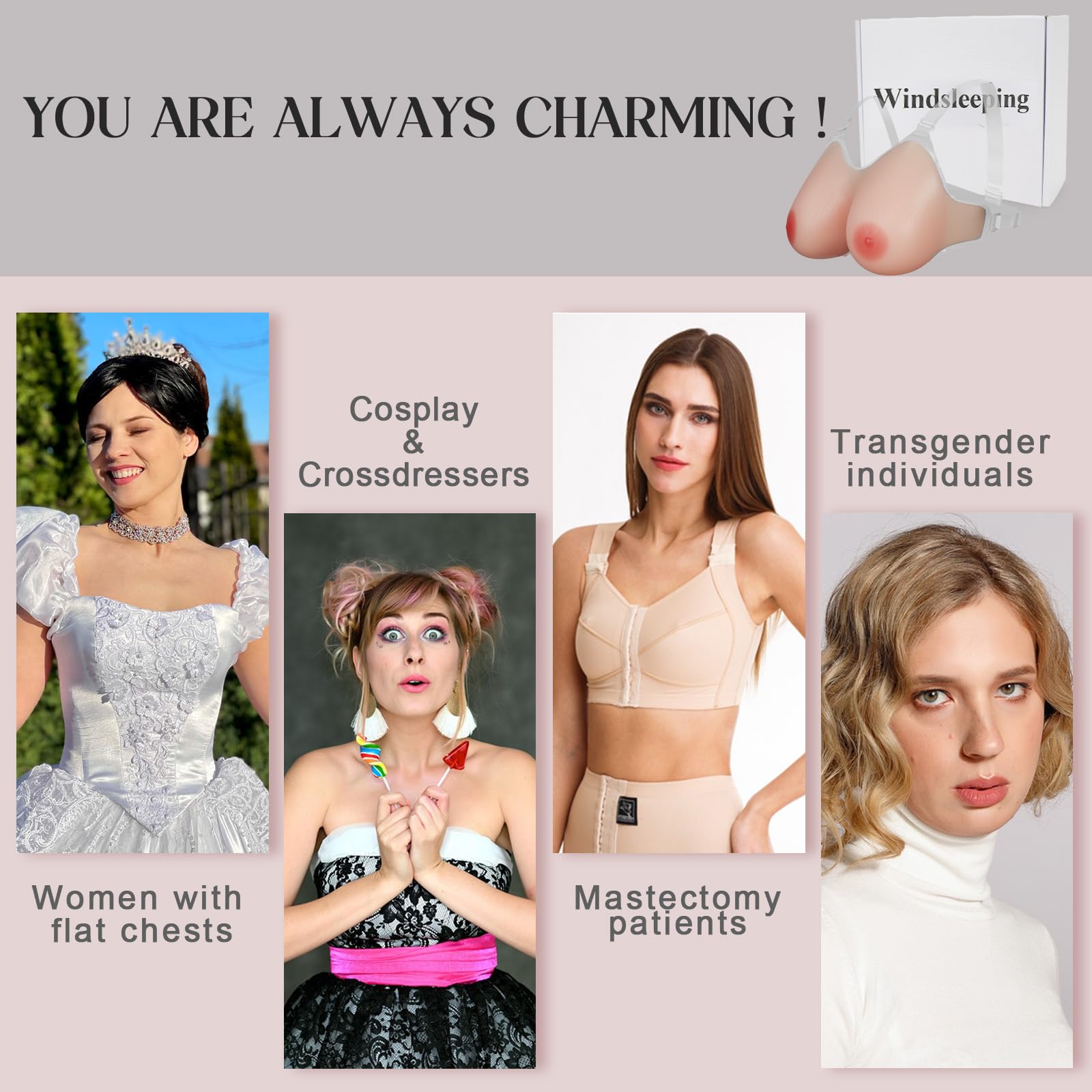 Windsleeping Winsleeping Prothèse Mammaires en Silicone avec Sangle Faux Seins sans Soutien-Gorge Faux Seins avec Bretelles pour Mastectomie et Travesti