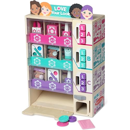 Melissa & Doug Sort, Stock, Select Beauty Kiosk Vending Machine Play Set, Pretend Makeup Wooden Toy for Boys and for Girls 3+ - FSC Certified