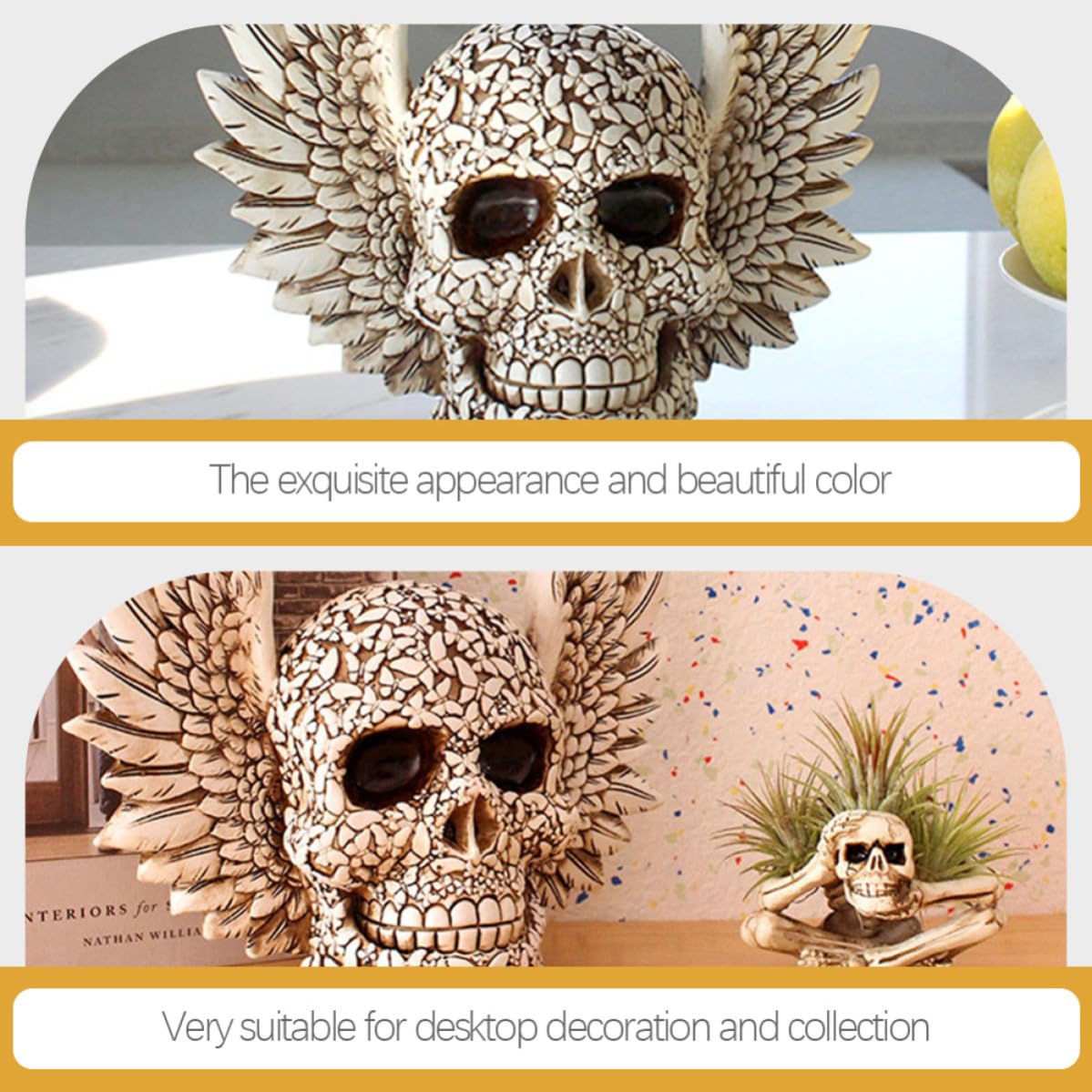 Totority Decorazione Halloween in Resina Teschio Stile Horror Beige Ornamento per Casa e Giardino Scenario Haunted House