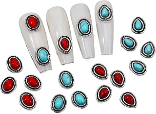 50pcs Western Nail Charms 3D Vintage Turquoise Jewelry Teardrop Shape Blue Red Marble Nail Art Gem Art Accessories for Nail Phone Home Supplies Decoration