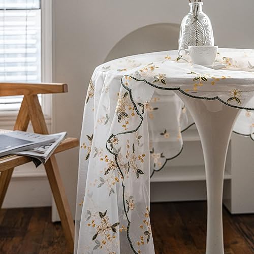 Miniatura 3 de Hsvanyr Mantel cuadrado floral bordado de encaje claro, toalla suave lavable para decoración rústica de recepción, boda, primavera, verano, fiesta