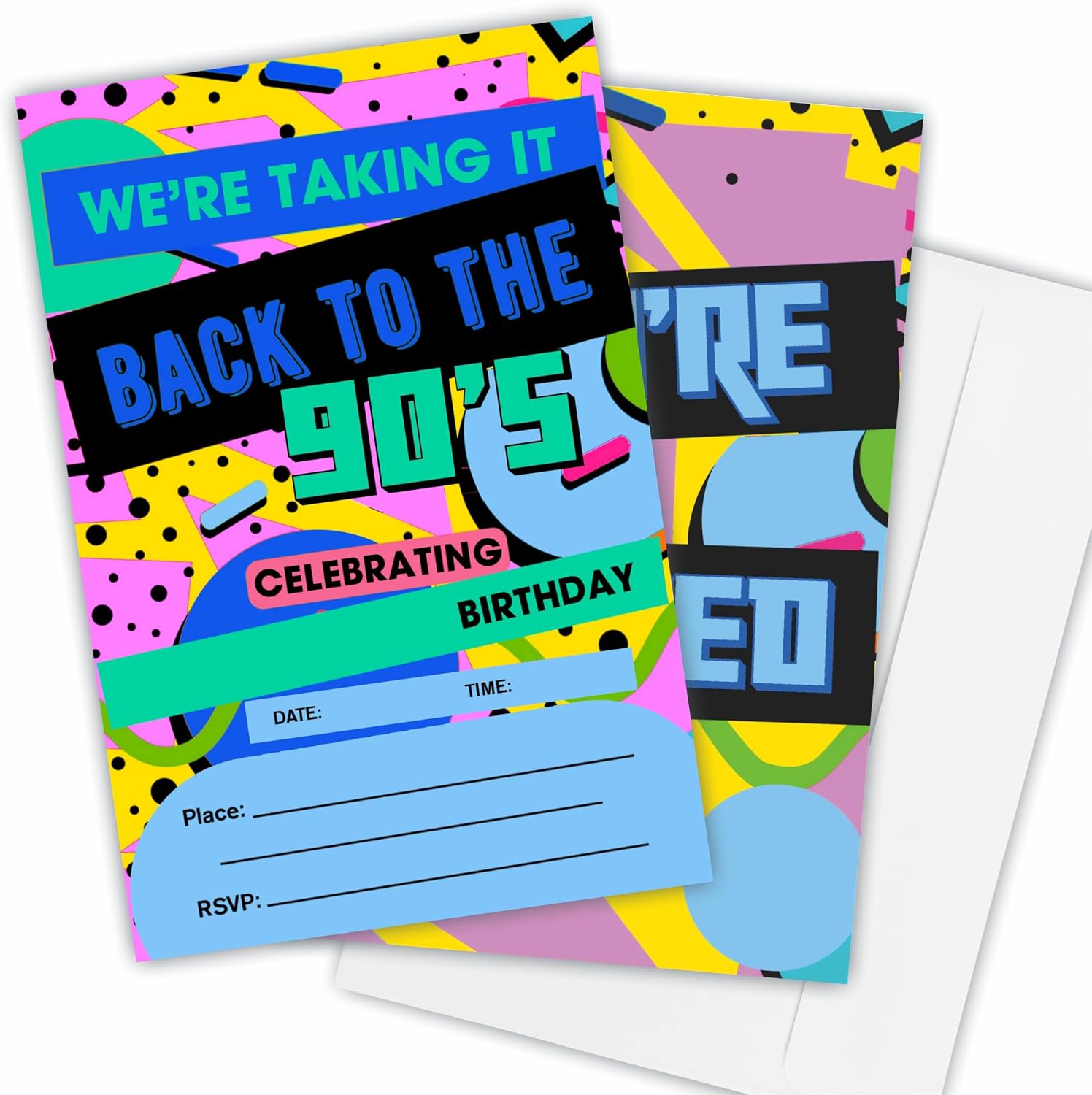Back To 90S Birthday Invitation(4"X 6"), Retro Pop Style Double-Sided Invites, 20 Birthday Invitations With Envelopes, Party Decoration & Supplies - A19