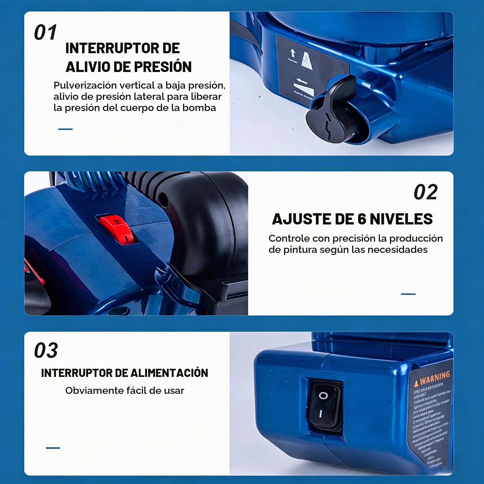 Pulverizador de Pintura Airless inalámbrico de 550 W, Pistola de Pintura eléctrica portátil, 6 velocidades, para Pinturas de látex, Uso Comercial y residencial. Blue-TwoBatteries