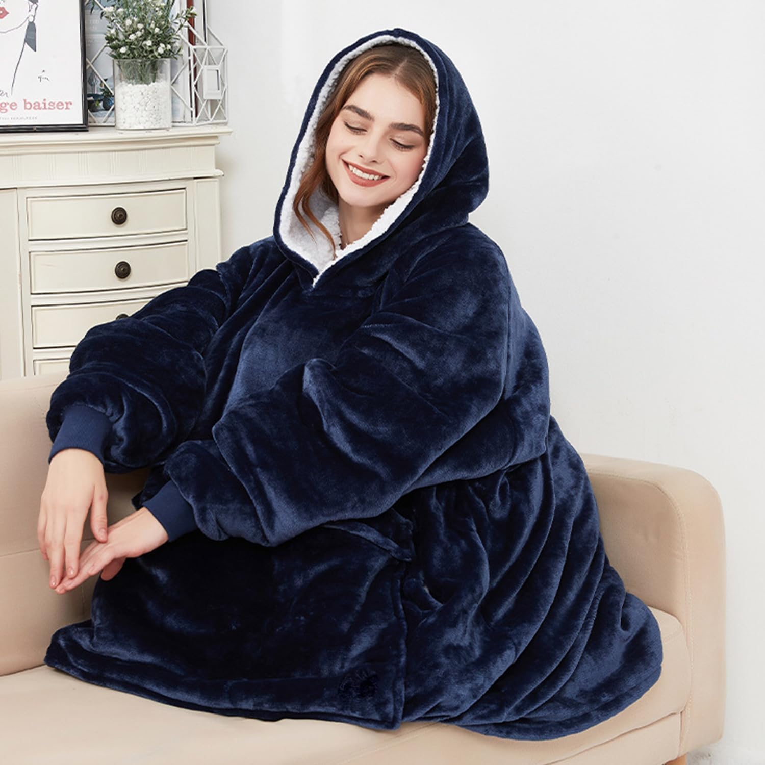 Generico Felpa con Cappuccio Riscaldata Marsupio for Cani, Coperta Riscaldata Indossabile con Cappuccio for Gatti Donne E Uomini, Pullover Oversize Maniche Lunghe