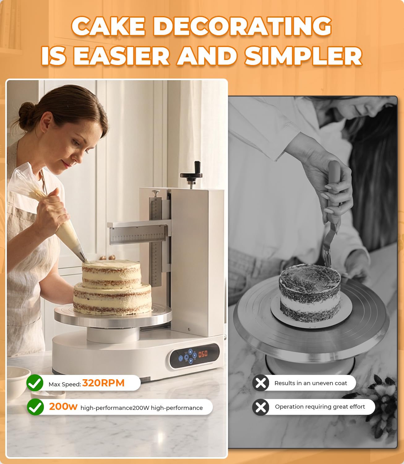 Máquina para Decorar Pasteles, máquina eléctrica de 4 a 12 Pulgadas para Extender, Cubrir y glasear cremas, con raspador Graduado Ajustable, 60 a 320 RPM, máquinas para Cubrir Pasteles de ma
