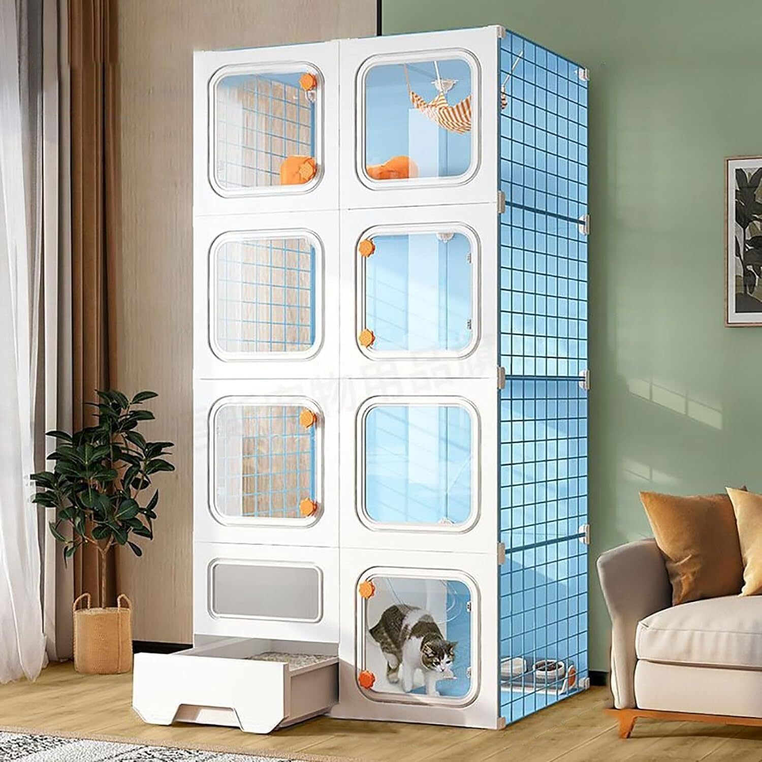 asdchZen Cat House Cat Cage Indoor With Litter Box,Cat Enclosures Diy Kitten Cage Detachable Cat House Cattery With Hammock For Cat And Small Animals,One Color-70x35x140cm