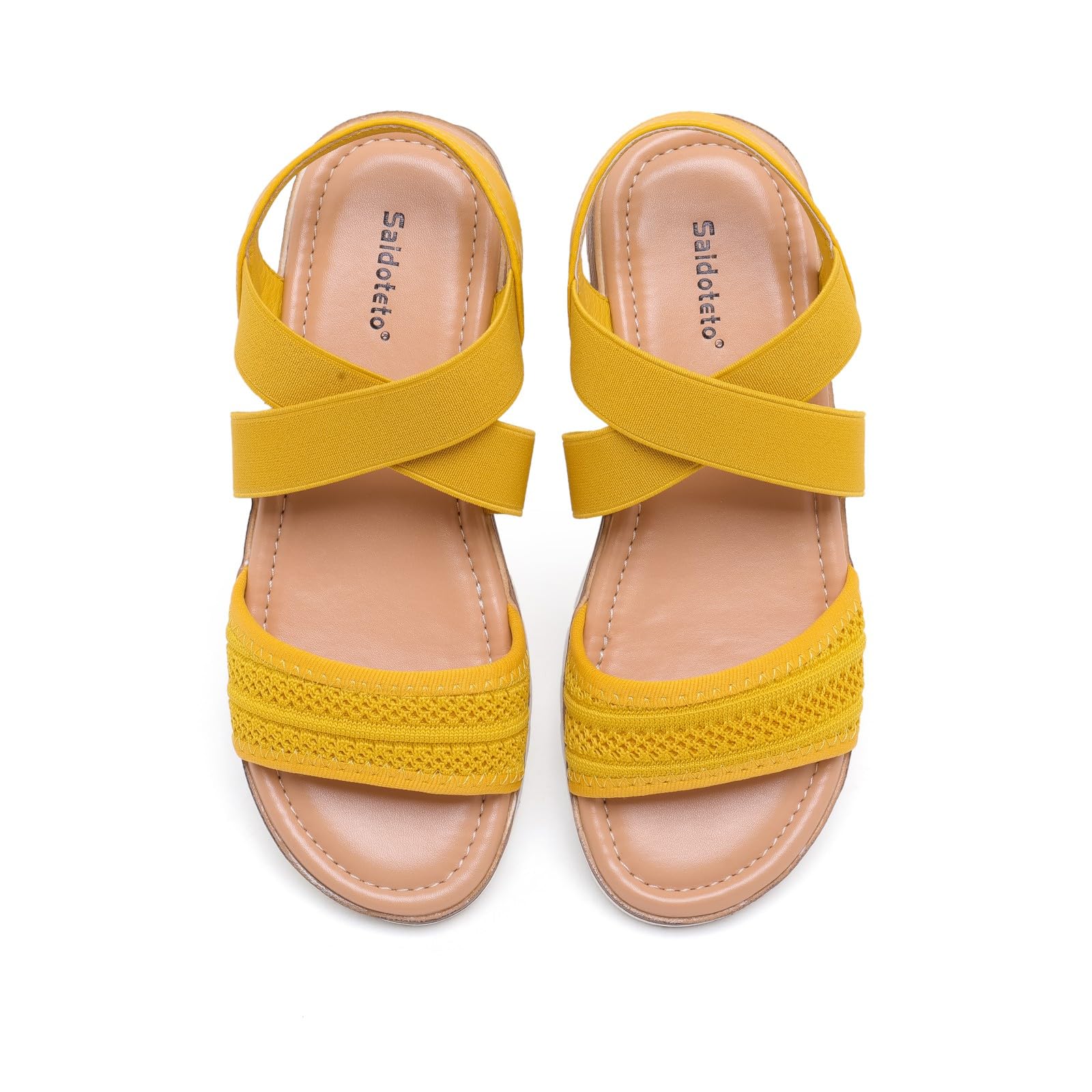 Saidoteto Women's Flat Sandals,Comfortable Elastic Ankle Strap Slingback Slip-On Open Toe Low Wedge Walking Sandals for Summer &amp; Casual