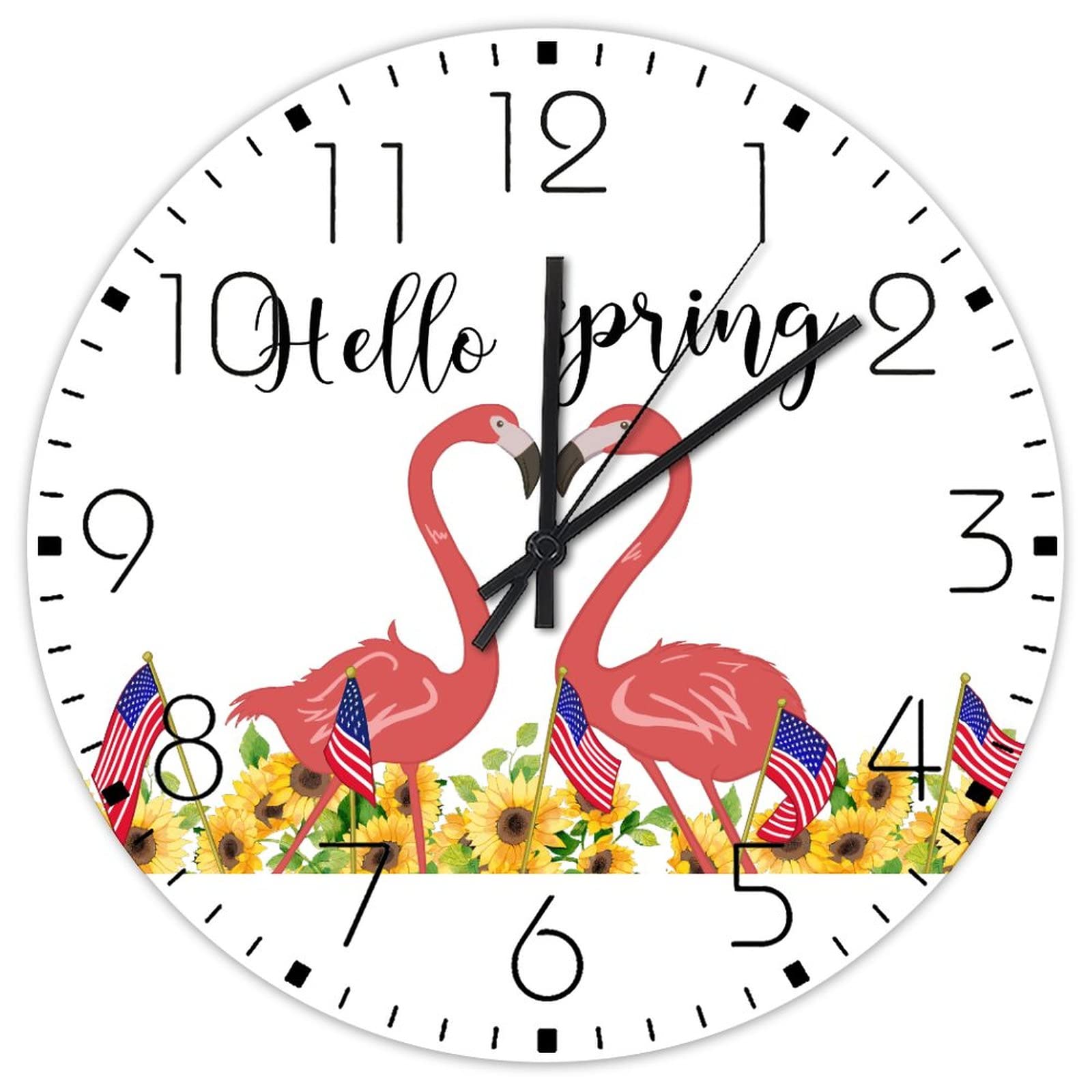 Horloge murale en bois USA 4 juillet déco flamant rose tournesol pour salon et hall d'entrée