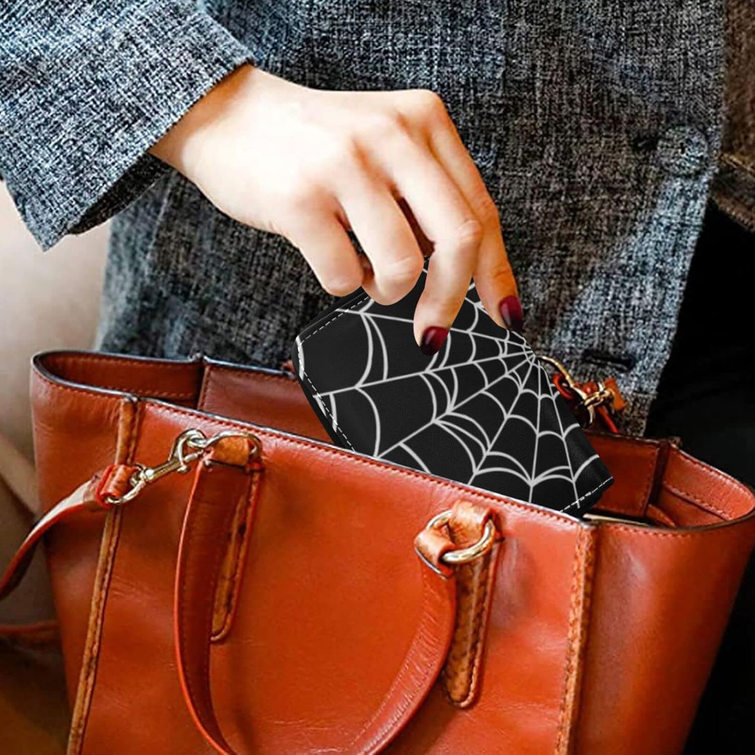 Spider Web RFID Credit Card Holder Wallets Accordion for Women Leather Zipper Card Case Accordion Wallet for Ladies Girls - Image 6