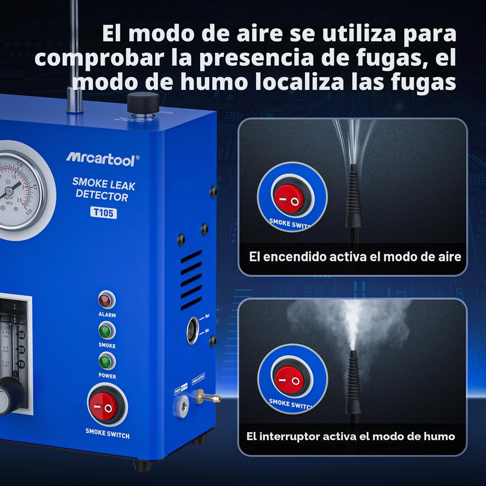 PLAYOCCAR Máquina de Humo, detección de Fugas automática, EVAP con Bomba de Aire integrada y manómetro, 12 V para tuberías, Fugas de Combustible y vacío, Todos los Coches.